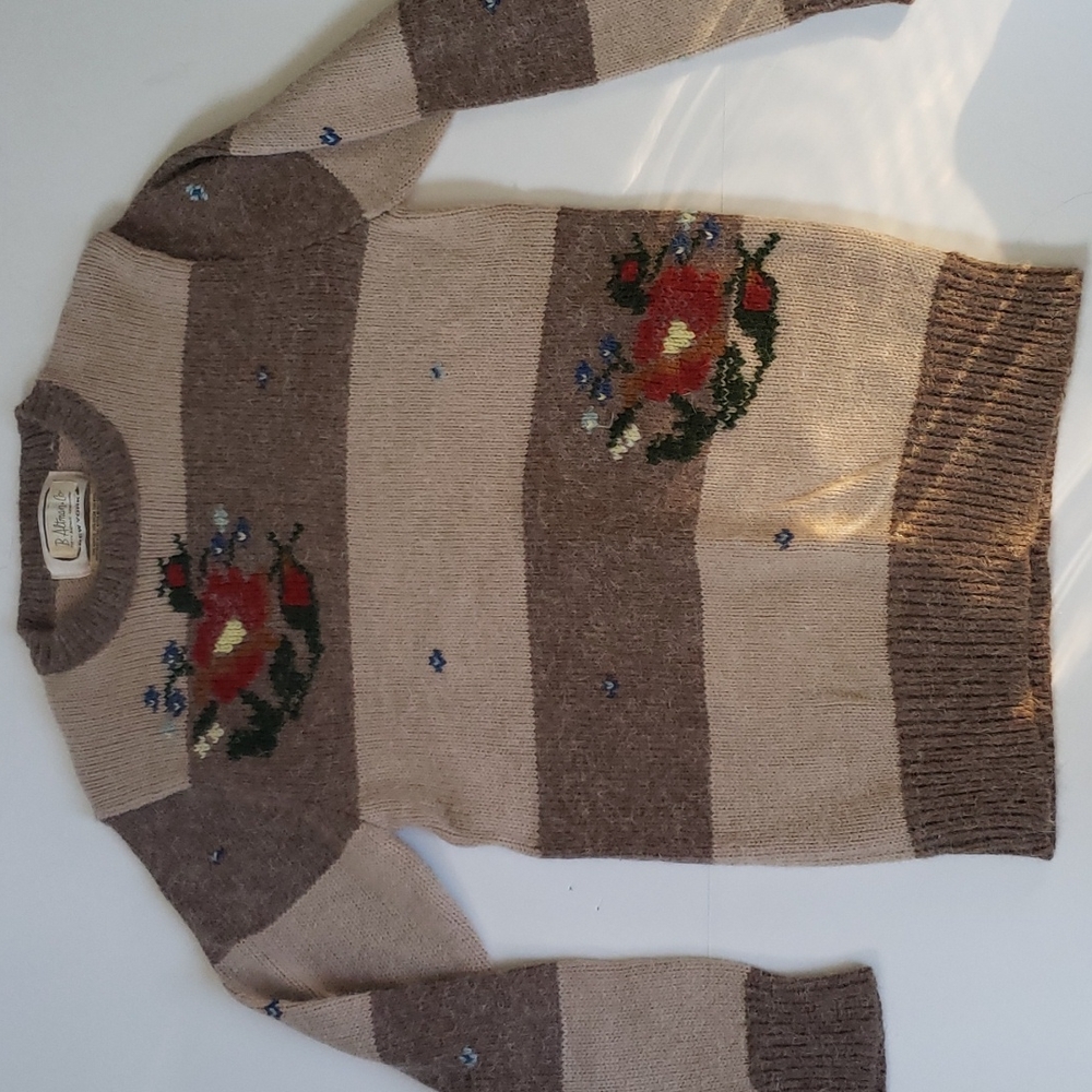 Vintage B. Altman & Co stripes and flowers sweater, S